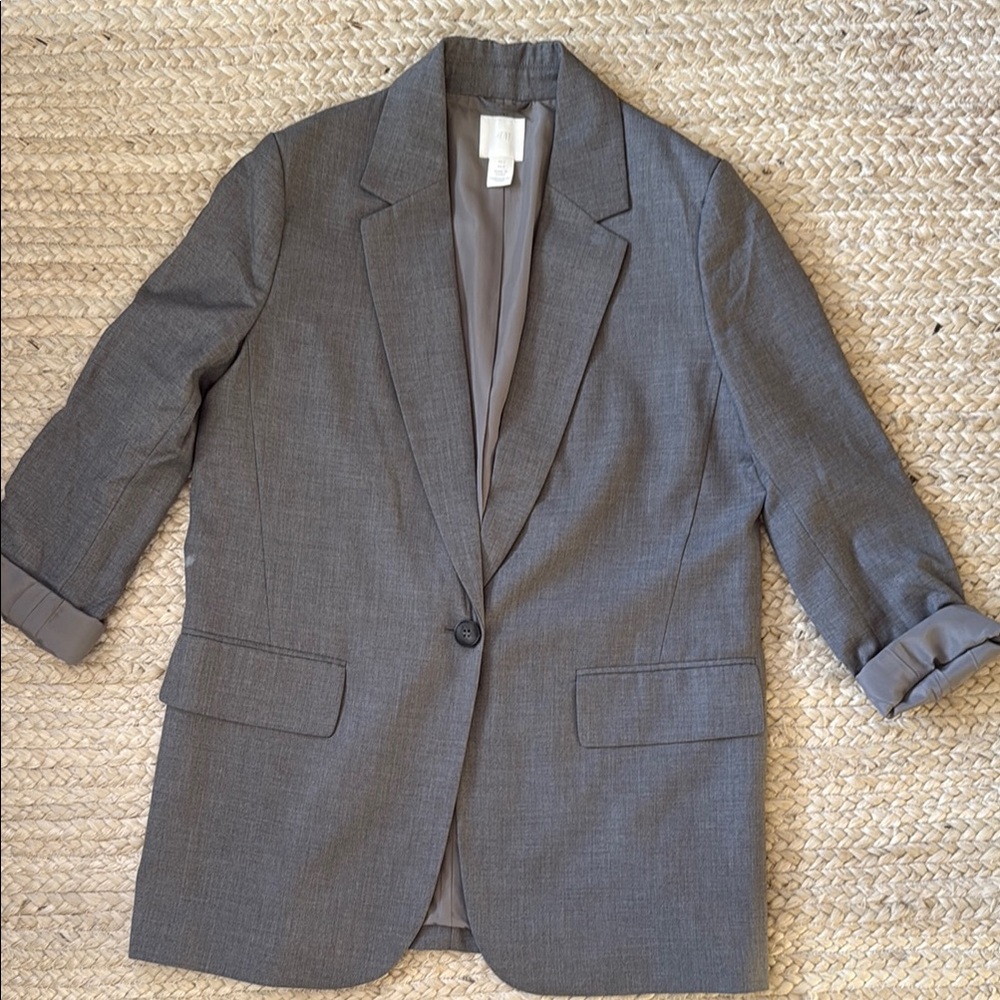 H&M Gray Blazer Single-Breasted Notched Lapel